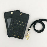 Cardholder w/ Lanyard - Black Polka Dots with Matte Black Strap