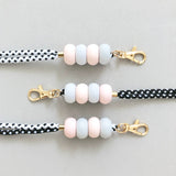 Pastel Pink Grey Beads Lanyard Wristlet Strap