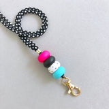 Turquoise Hot Pink Beaded Lanyard Key Chain / Wristlet Strap