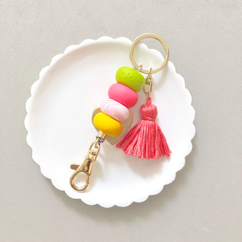 Keychain Hot Pink and Garden with Coral Tassel