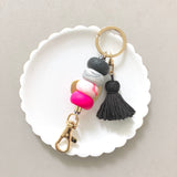 Keychain Hot Pink and Black Marble with Black Tassel