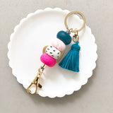 Keychain Bag Charm Hot Pink and Teal with Teal Tassel