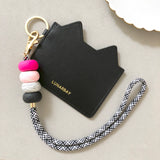 Hot Pink and Black Marble Wristlet Strap with Black Kitty Cardholder
