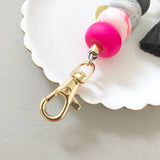 Keychain Hot Pink and Black Marble with Black Tassel