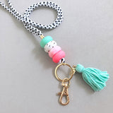 Candy Pink Mint Speckle Lanyard Key Chain / Wristlet Strap