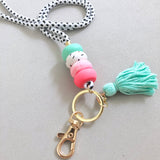 Candy Pink Mint Speckle Lanyard Key Chain / Wristlet Strap