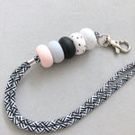 Polka Dot Muted Pink Grey Lanyard Key Chain / Wristlet Strap