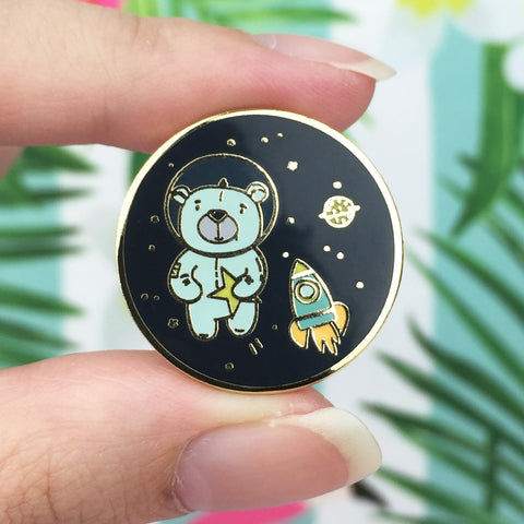 Space Bear Universe Gold Enamel Pin