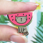 Kitty Watermelon Gold Enamel Pin
