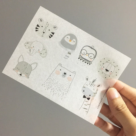Washi Sticker - White Animal Doodles Pack